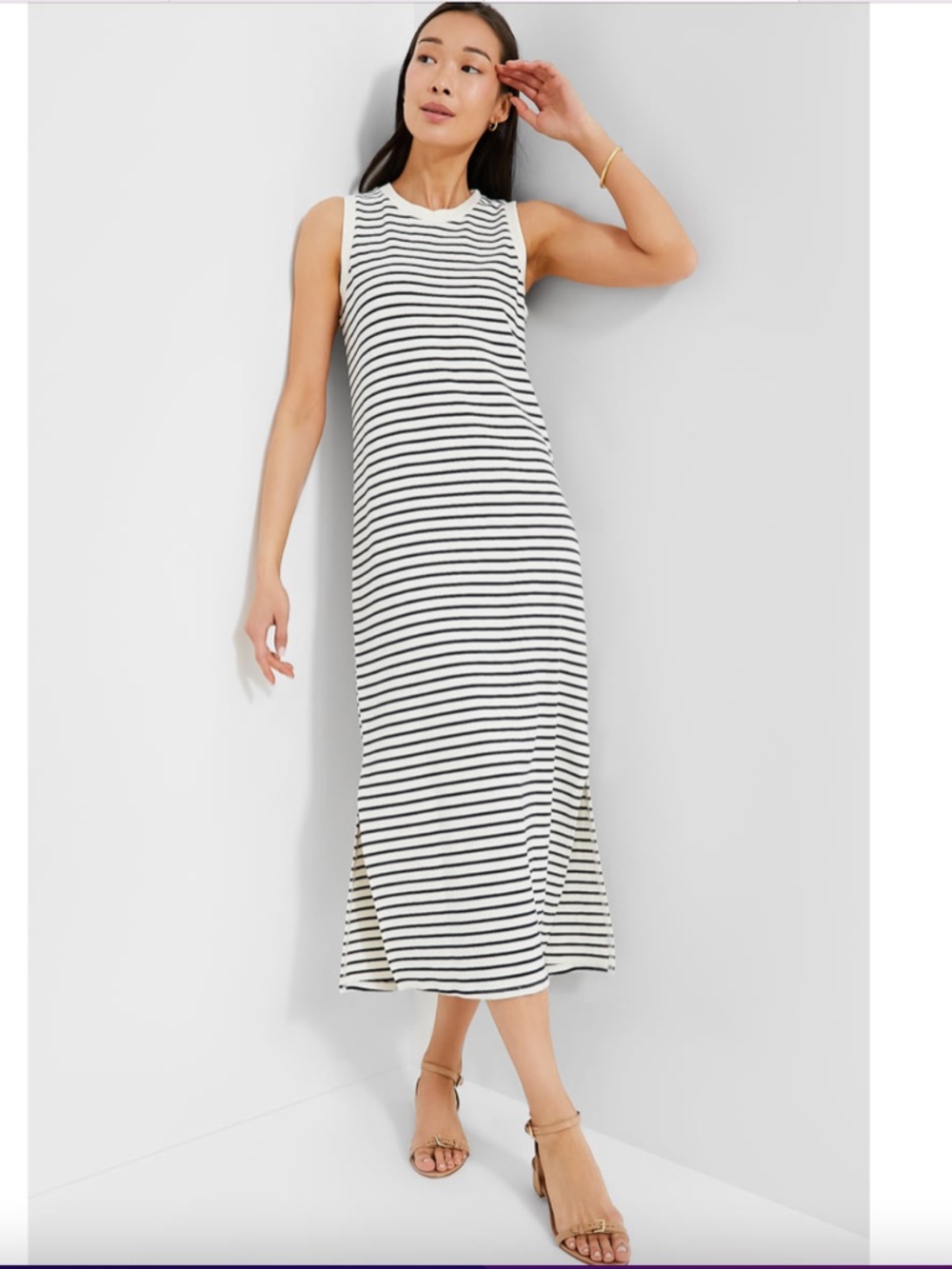 Tuckernuck Pomander Place Navy Stripe Sleeveless Gio Maxi Dress, Size XL